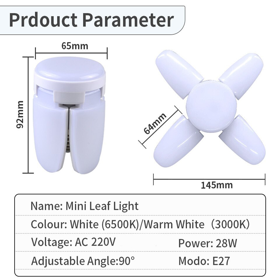 E27 Lüfterförmige LED-Birne, AC220 V, 28 W, faltbarer Lüfterflügel, LED-Licht, Lampe, Strahler für Zuhause, Deckenplatte, Zimmer, Garage, Beleuchtung