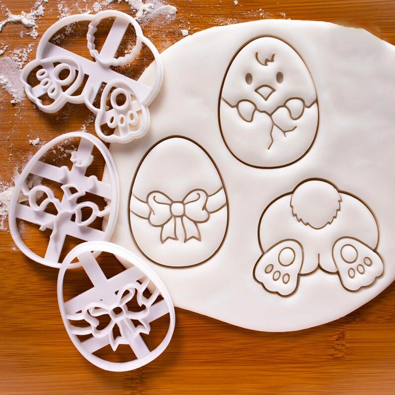 Happy Easter Egg Cookie Embosser Mold Cute Bunny Chick Shaped Fondant Icing Biscuit Cutting Die Set Baking Cake Decoating Tool