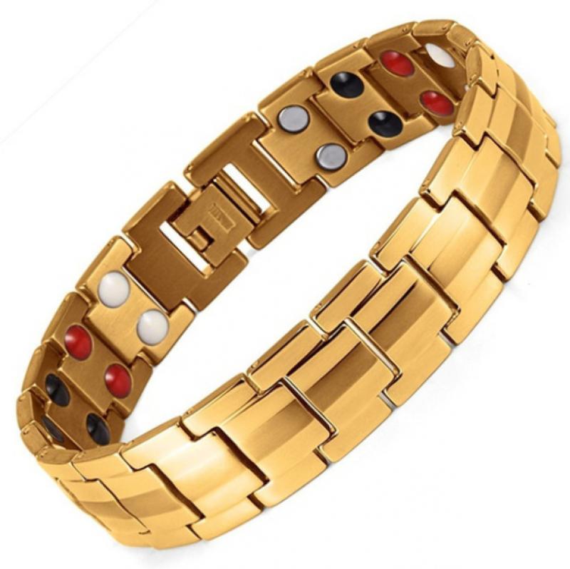 Anion Bracelet 15Mm Detachable Double Row Magnet Anion Bracelet for Men: Gold