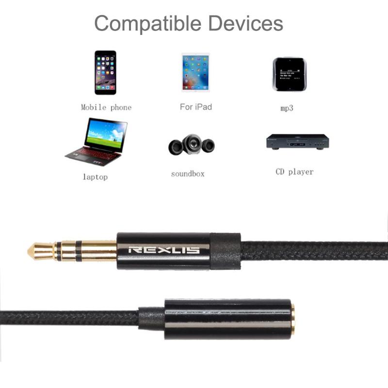 REXUS 3.5 Jack Hoofdtelefoon Verlengkabel 3.5mm Jack Man-vrouw Stereo Audio AUX Extender Koord Voor Telefoon PC computer Auto MP3
