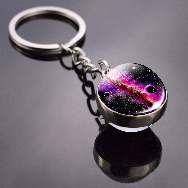 LLavero de planeta con sistema Solar para coche, llavero de galaxia, nebulosa, Luna, tierra, Sol, Marte, imagen artística, bola de cristal de doble cara: Milky Way
