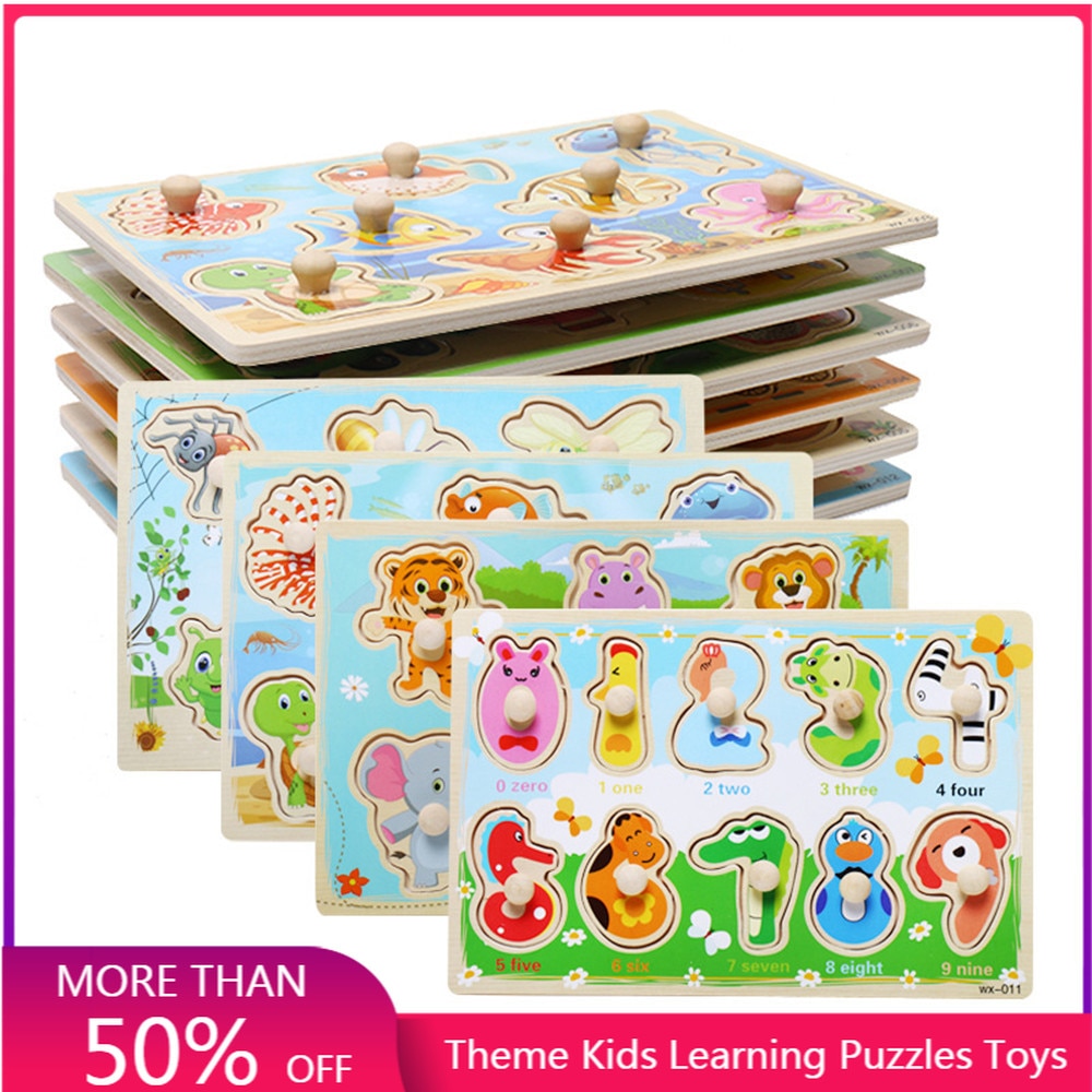 Brain Game Puzzles Toys Kids Educational Wooden Toy Animals Numbers Learning Puzzle Jigsaw Board Wood Baby Funny Toys