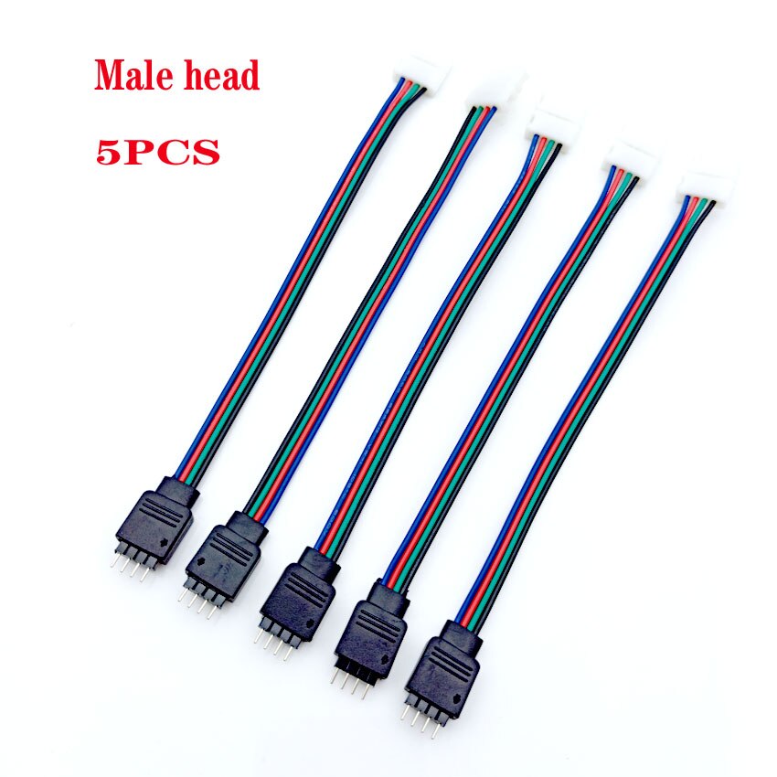 5 pces 4pin 5pin 10mm 12mm led strip conector clipe fêmea conector cabo 15cm fio para 5050 rgb rgbw rgbww led luz de tira: 5pcs male