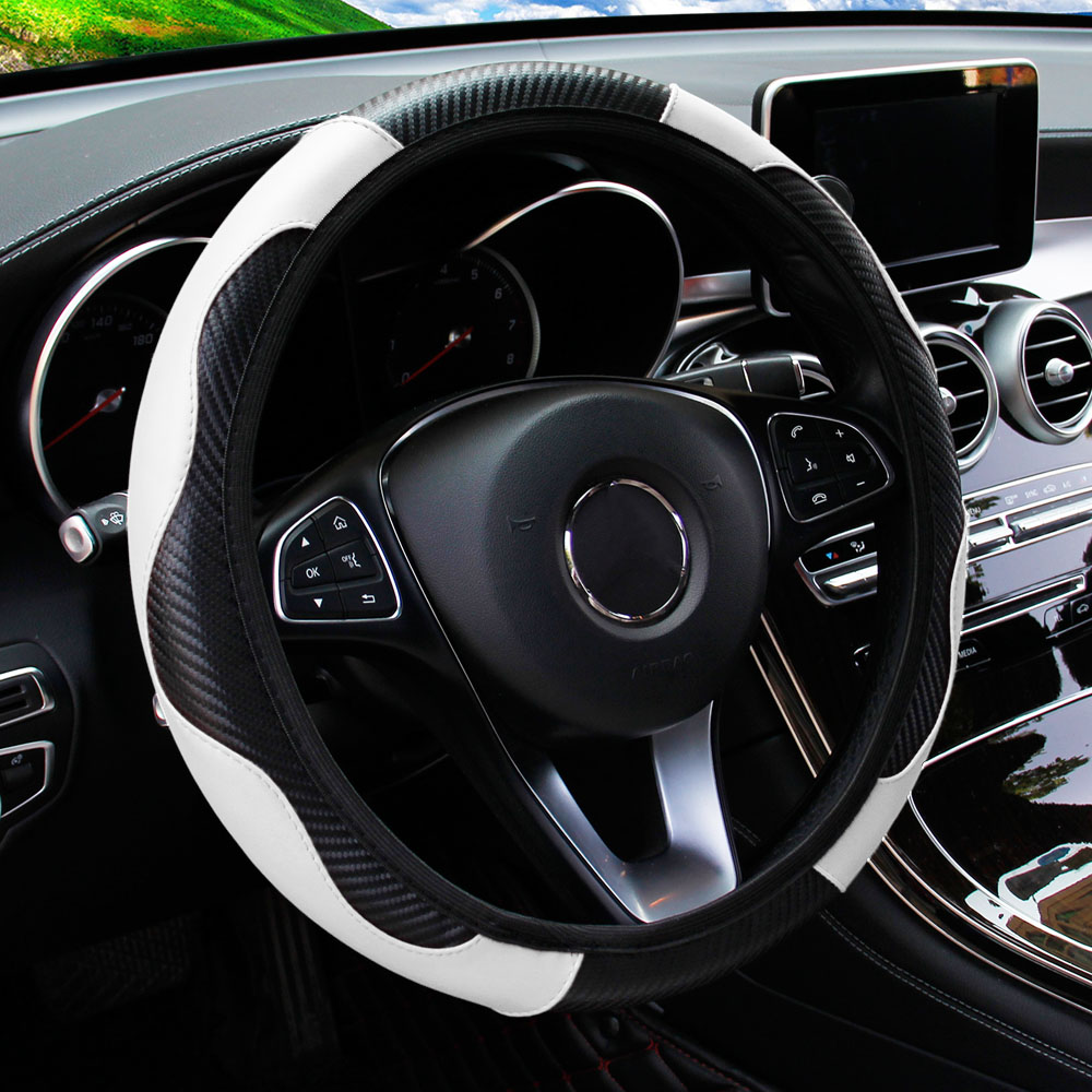 Juste de volant de voiture en cuir PU, fibre de carbone, sans anneau intérieur, adaptée aux amarans de 14.5 à 15, fournitures automobiles: WHITE