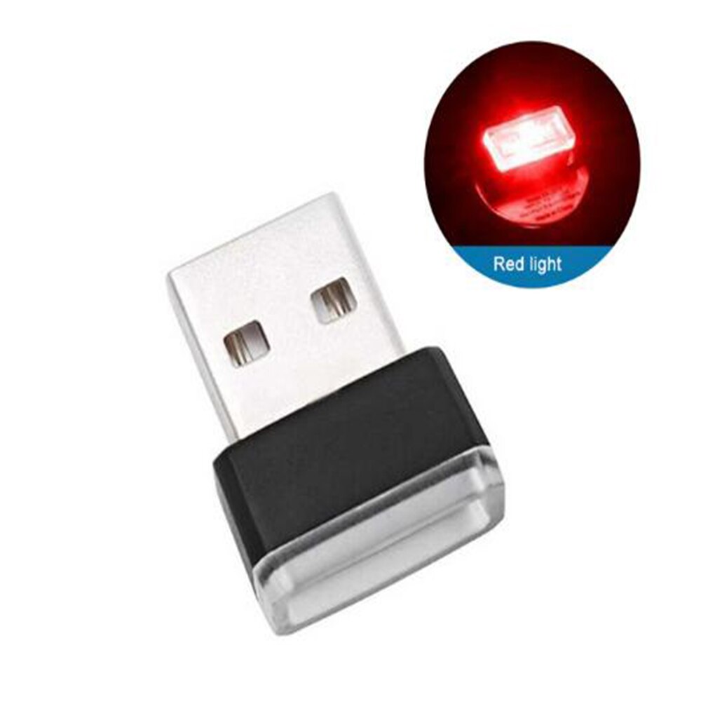Mini usb lys led modellering bil ambient light neon interiør lys bil smykker  (7 typer lyse farger): Rød