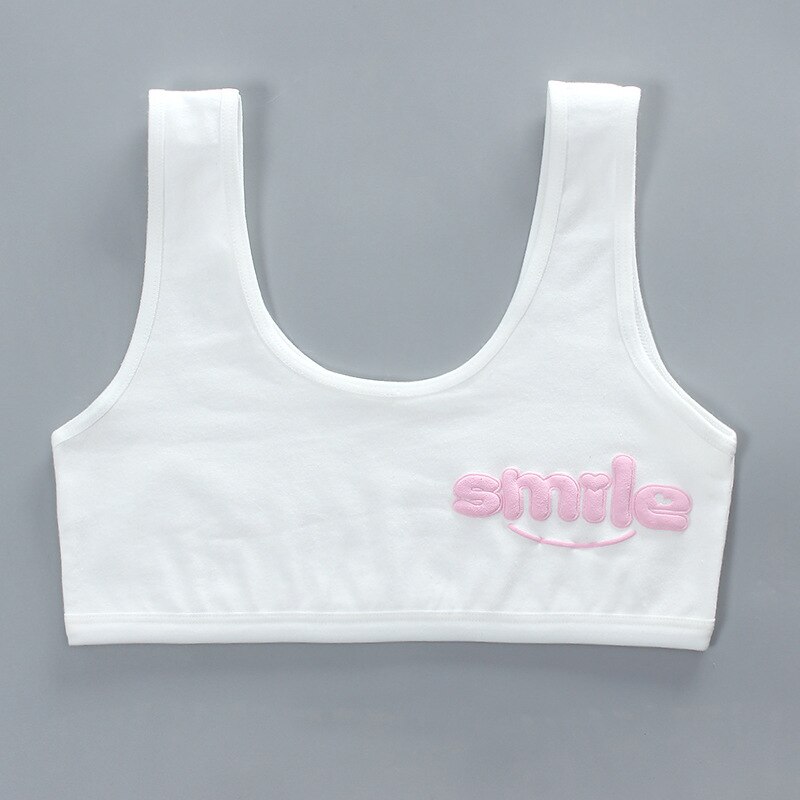 10PC Bra for Girls 12Year Old Teen Crop Top Smile Printed Bra Children Sport Training Bras 8-14 10 Kids Vest Underwear Puberty: white