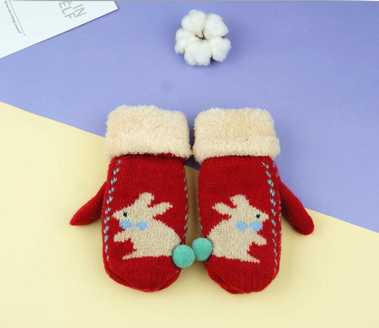 5-8Y winter kids children soft Gloves warm mittens boys girls Cartoon rabbit knitted warm plus velvet gloves for kids