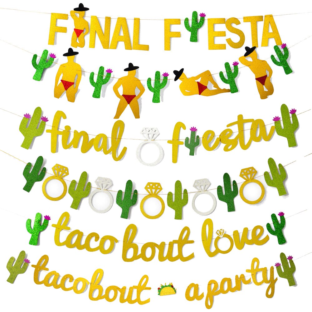 Gold Glitter Final Fiesta Banner Garland Funny Mexican Fiesta Theme Bachelorette Party Wedding Bridal Shower Decoration Supplies