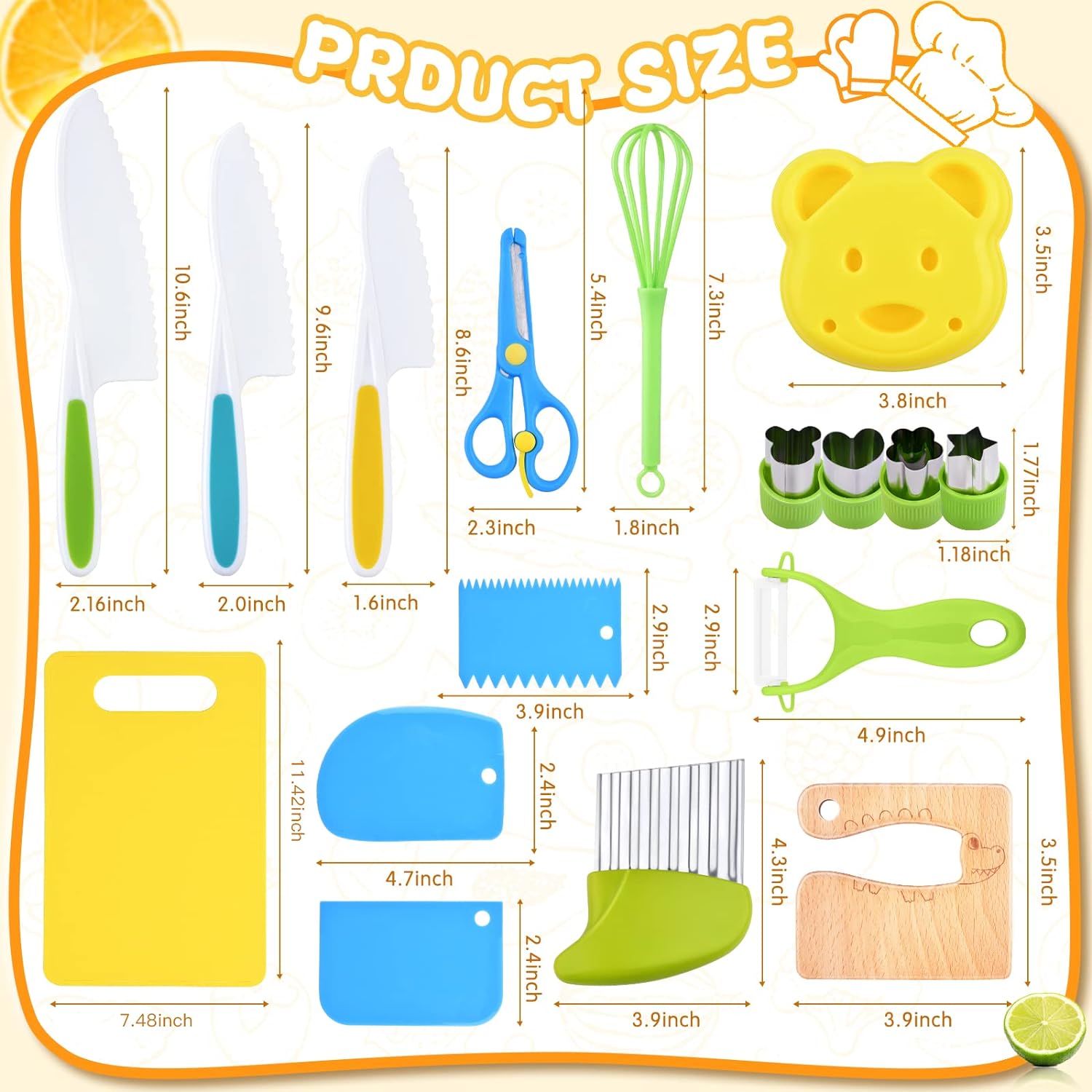 17PCS Kids Koken sets Echt Koken Montessori Keuken Gereedschap voor Peuters Kids Veilig Messen voor 2/3/4/5/6/7/8 Jaar Oud
