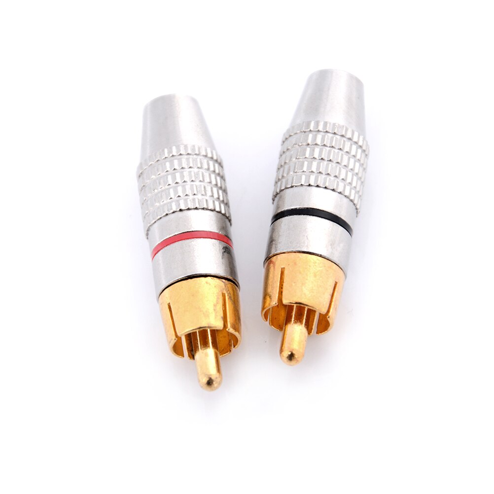 2 stks/partij Gold RCA Plug Solder Audio Video Adapter Connector Male Naar Male Converter Balck + Rood
