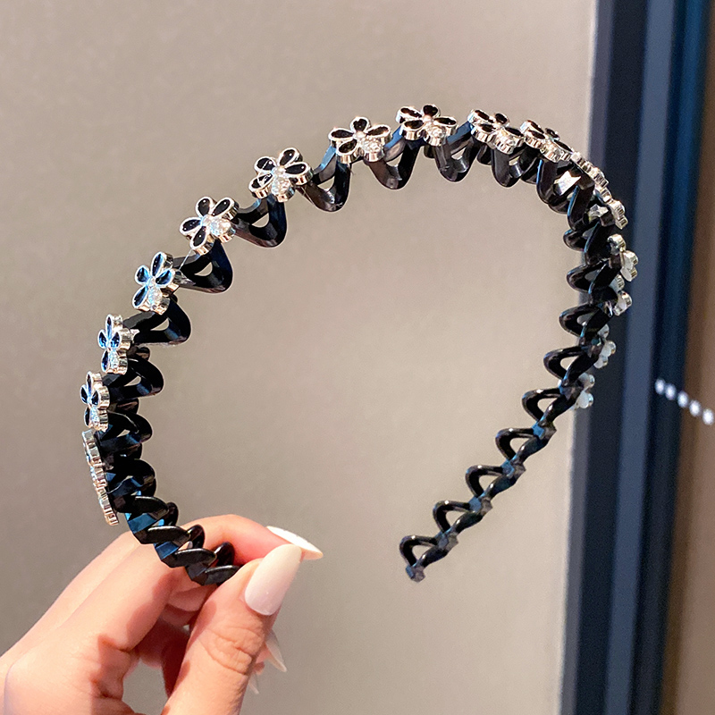 Hair Accessories Flower Rhinestone Pearl Non-Slip Hairbands Elastic Headband Women Hair Hoop Bands Bezel Girls Headdress: light green