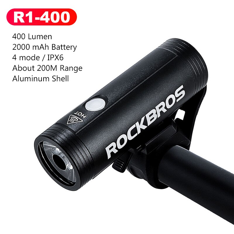 ROCKBROS 400/800 Lumen Bike Front Light Rainproof Bicycle LED Light Flashlight USB Charging MTB Road bike HeadLight Floodlight: R1-400 Lumen