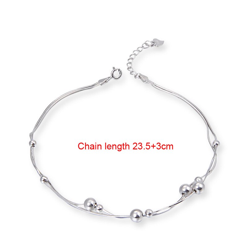 Bracelet de cheville en argent Sterling 925 véritable, chaîne à perles rondes, Double amour, bijoux fins pour femmes,