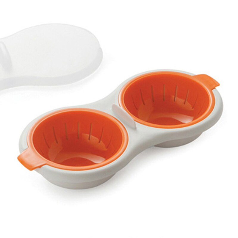 Microwave Egg Poacher Cookware Double Cup Egg Boiler Steamed Egg Set Ovens: Red