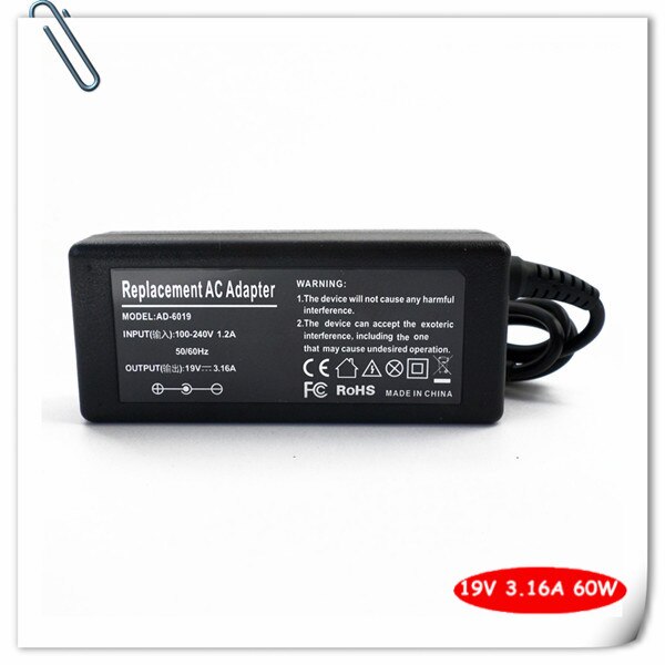 60w ac-adapter batterijlader voor samsung  n150 n145 r478 r480 r523 r538 r540 r580 r730 r780 laptop stroomkabel 19v 3.16a