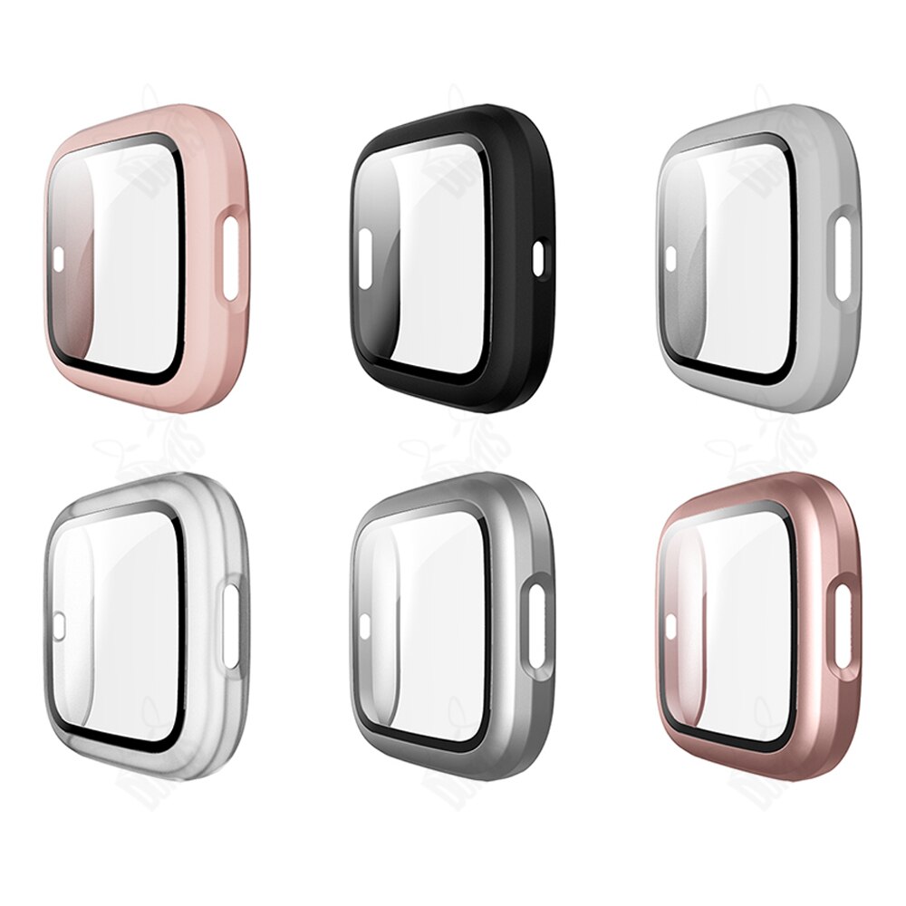 Matte Case + Screen Protector Voor Fitbit Versa 2 Smart Horloge Beschermhoes Met Gehard Glas Bescherming Shell Fitbit Versa2