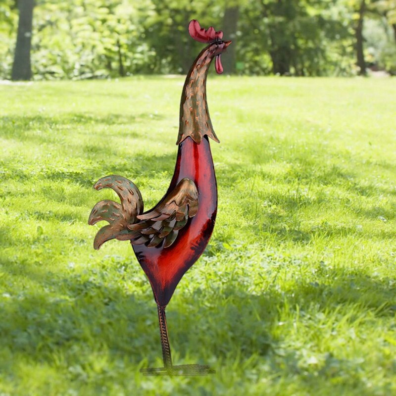 Metal Rooster Animal Garden Sculptures Art Decor,Outdoor Patio Lawn Back Yard Chicken Statue Decoration