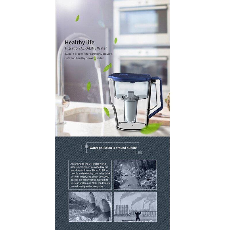 2.5l vannholdige vannrensere alkaliske filter vannkokere kjøkken vannrensingsfilter (med filter)