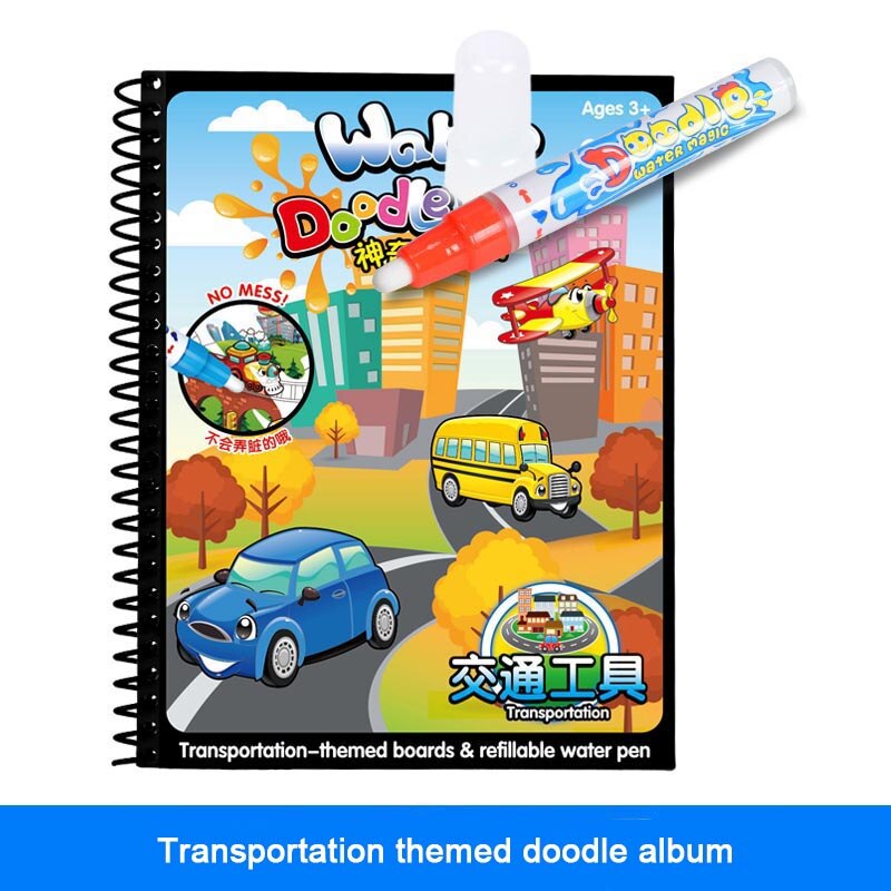 Disegno Album Giocattoli Del Fumetto Vernice Learning Libro Libro di Doodle Album di Pittura Acqua Riciclabile Colorazione Notebook Ricaricabile Penna Cartone: Transportation