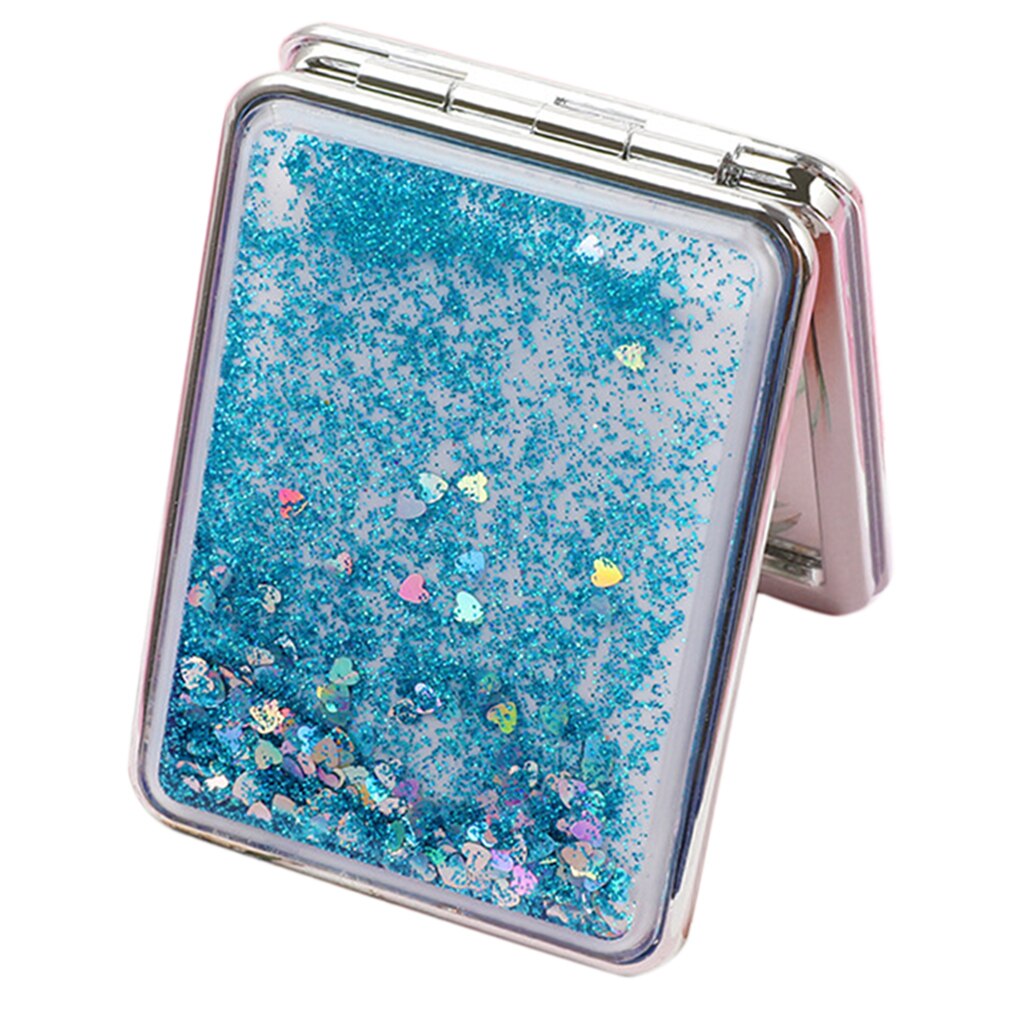 Folding Compact Travel Pocket Beauty Makeup Mirrors, Double Sides Purse Mirrors: Blue-square