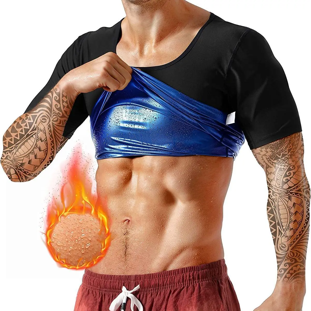 Männer Fitness Schwitzen Anzug Karosserie Gestalter Große Größe Weste Sport Bauch Inerator Kurzarm Kompression Kleidung