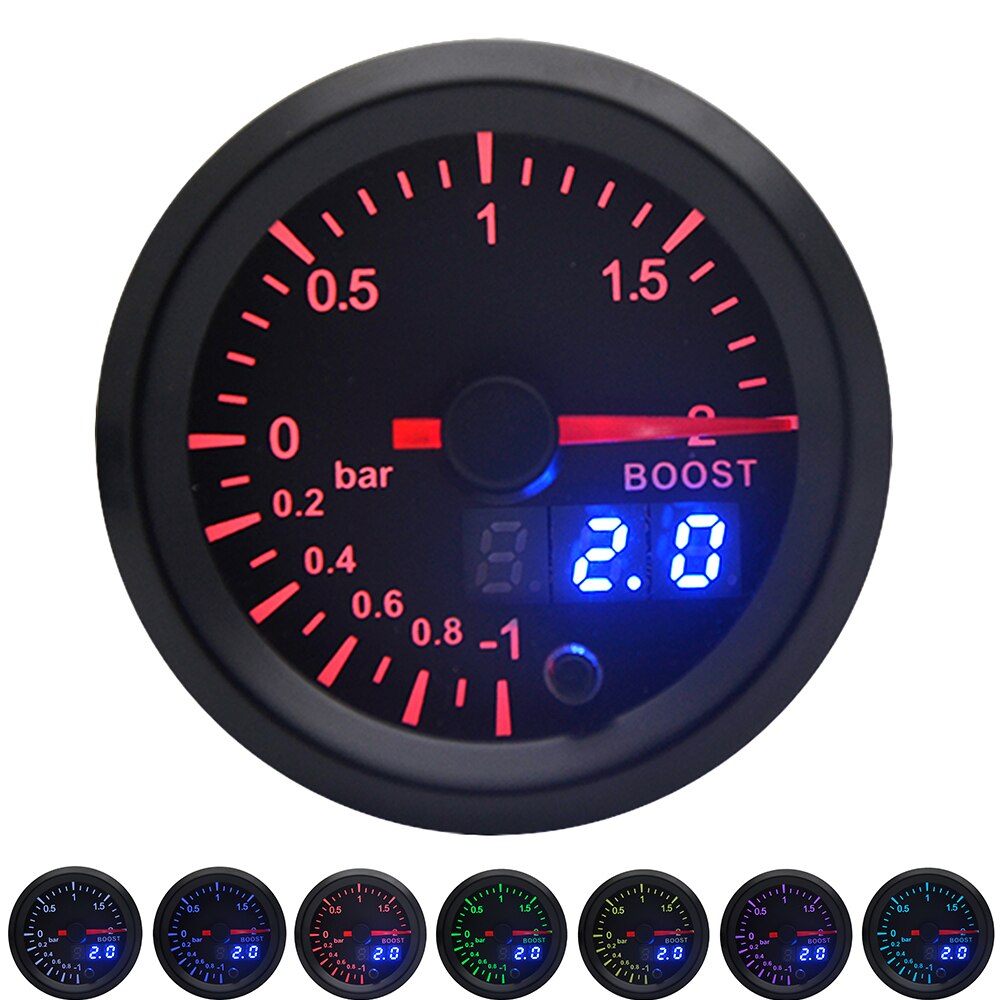 2 " 52mm 7 farver led bil auto turbo boost gauge bar meter analog/digital dual display bilmåler med sensor