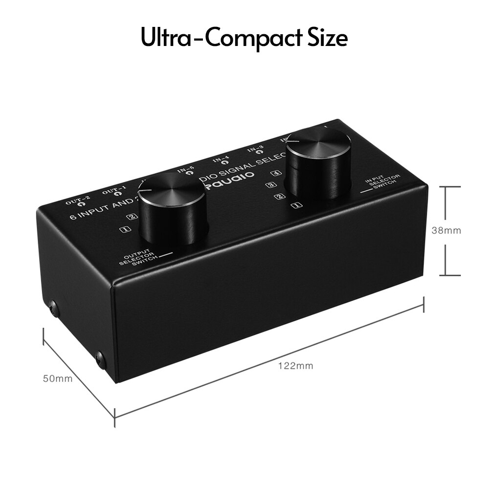 6-In-2-Out Audio Switcher Two-Way Audio Signal Selector Box Splitter Distributor with RCA Inputs &amp; Outputs