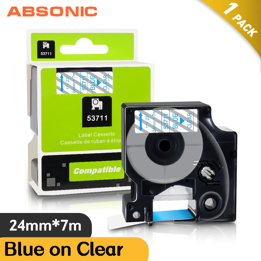 Absonic mieszane kolor 24mm drukarka do etykiet kompatybilny DYMO 53710 53713 53715 53716 53717 53718 53719 taśma z etykietami LabelWriter 450 Duo: Blue on Clear