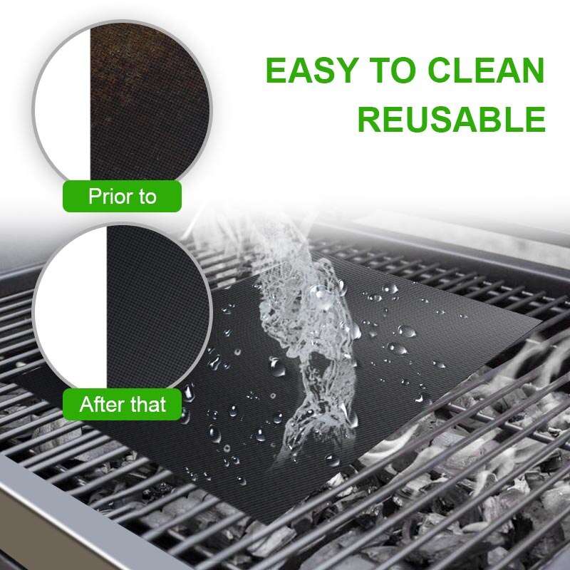 Estera antiadherente para parrilla de barbacoa, herramientas de cocina de teflón para asar, resistente al calor, fácil de limpiar, 3 uds.