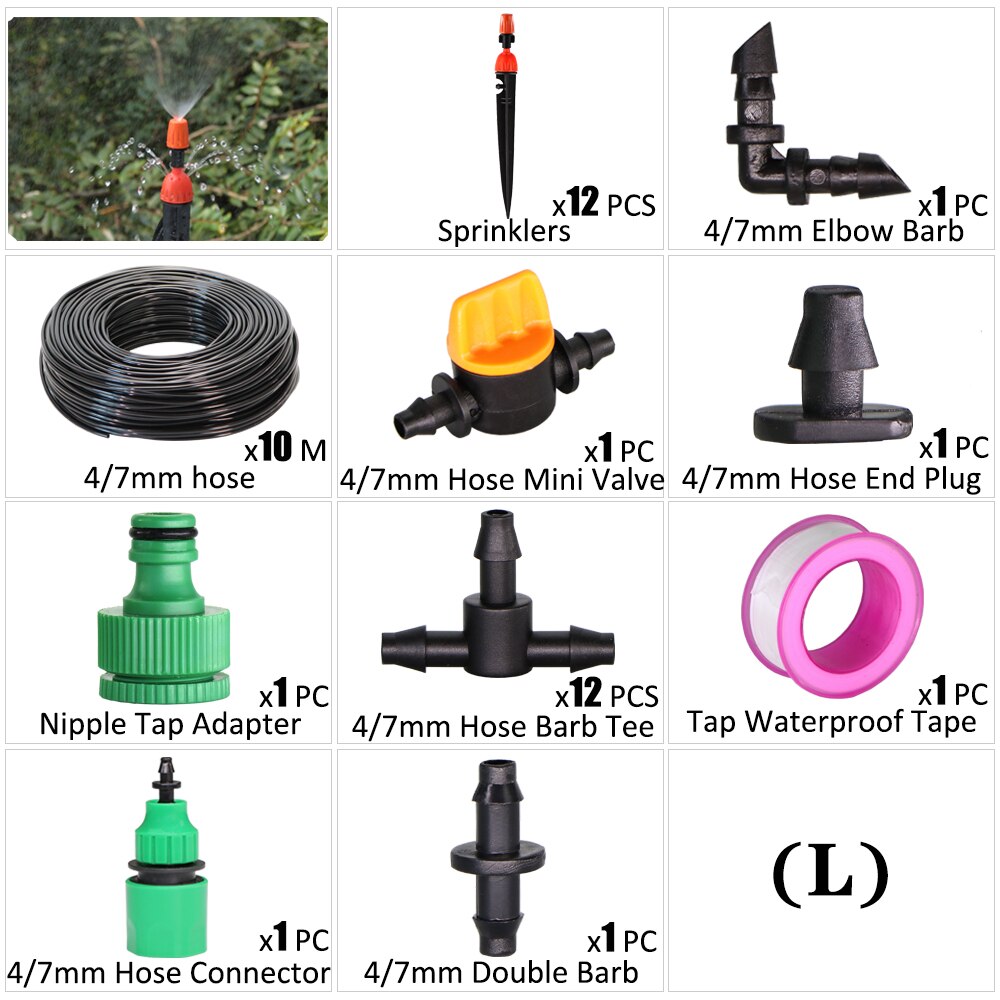 Garden Irrigation Kit Fog Nozzles Automatic Spray Sprinkler System 4/7mm Misting Watering Hose With Adjustable Dripper Connector: L