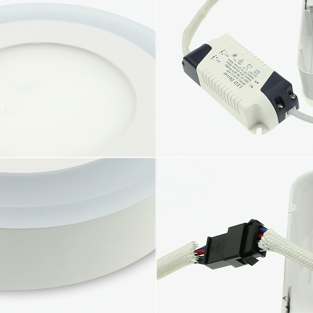 Double couleur LED panneau lumineux 5W 9W 16W 24W acrylique LED Surface ronde carré encastré panneau de plafond panneau de plafond vers le bas des lumières