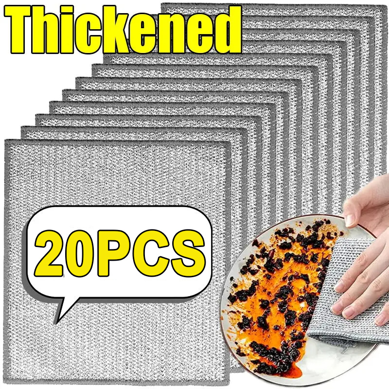 Paño de limpieza de alambre de acero grueso, 20/2 Uds., doble capa, antiadherente, aceite, hierro, Dishrag, cocina, olla, platos, paños, trapos