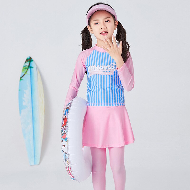 Kinderbadpak meisjes zwemkleding surfpak lange mouwen broek zonwerend snel drogend sport driedelige set badpak