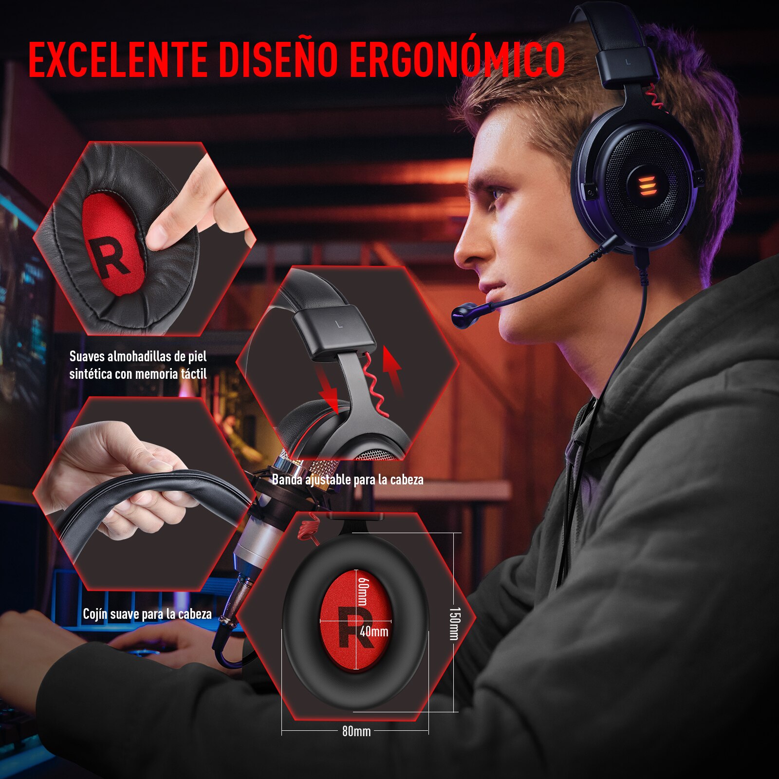 EKSA Gaming Headset Gamer E900/E900 Pro 7.1 Surround Wired Gaming Headphones with Microphone For PC/PS4/PS5/Xbox one/Switch