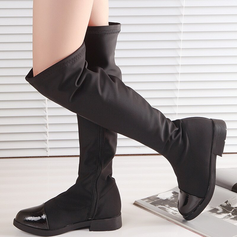 Herfst Meisjes Knie-Hoge Laarzen Mode Winter Schoenen Over De Knie Casual Kids Laarzen Zwarte Kinderen Schoenen Pu + doek Meisjes Laarzen