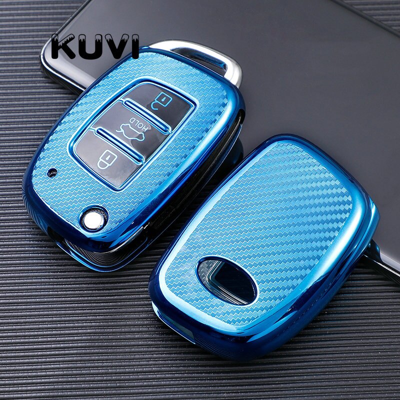 Carbon Fiber TPU Car Key Cover Case Shell for Hyundai Tucson Creta Ix25 I10 I20 I30 Verna Mistra Elantra Santa Fe