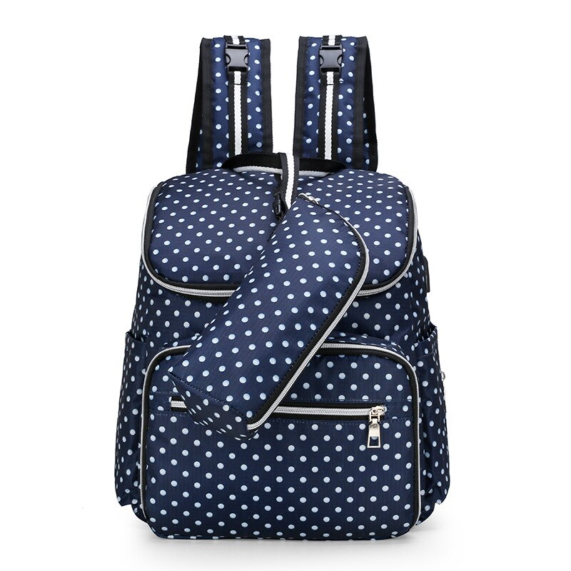 Novo estilo coreano-estilo versitile moda grande volume saco de fraldas luz resistente ao desgaste à prova dusb água mãe e bebê mochila usb charg: New Style Polka Dot