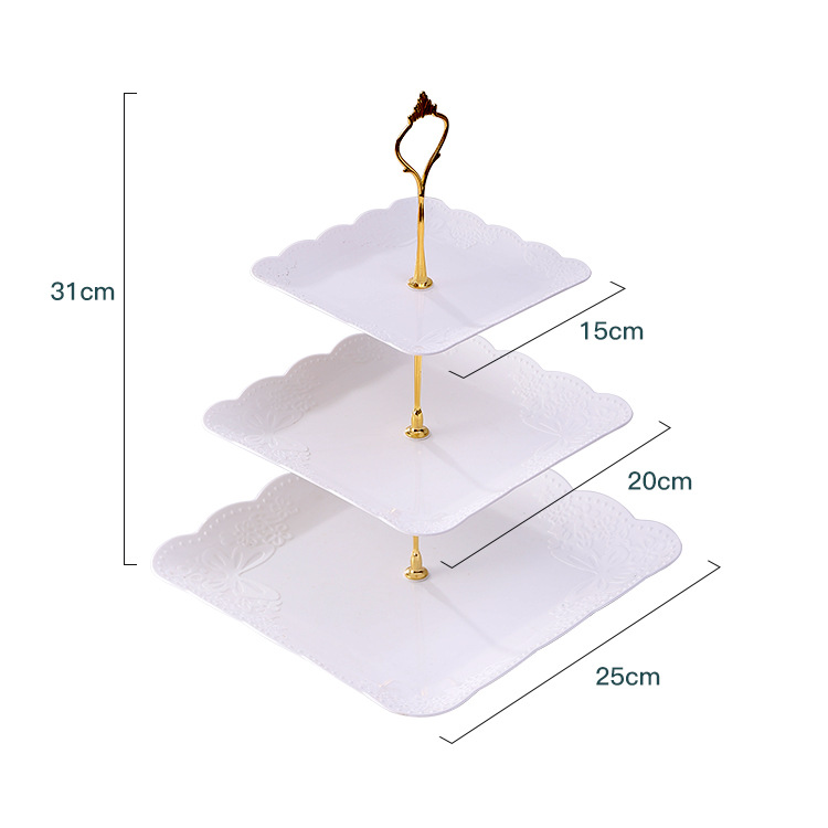 Afneembare Cake Stand Europese Stijl 3 Tier Gebak Cupcake Fruitschaal Serveren Dessert Houder Wedding Party Home Decor: White
