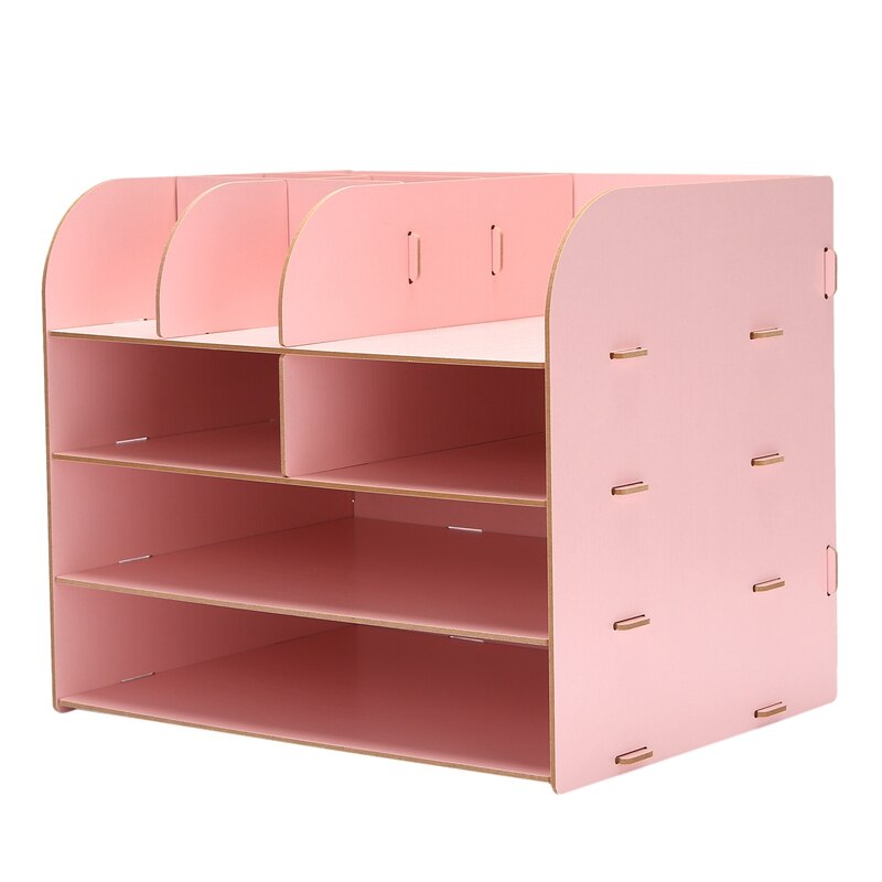 1Pcs 4-Layers Wood Office Table Organizer Assembled Files Office Supplies Containers A4 Paper Storage Rack: Emerald Green