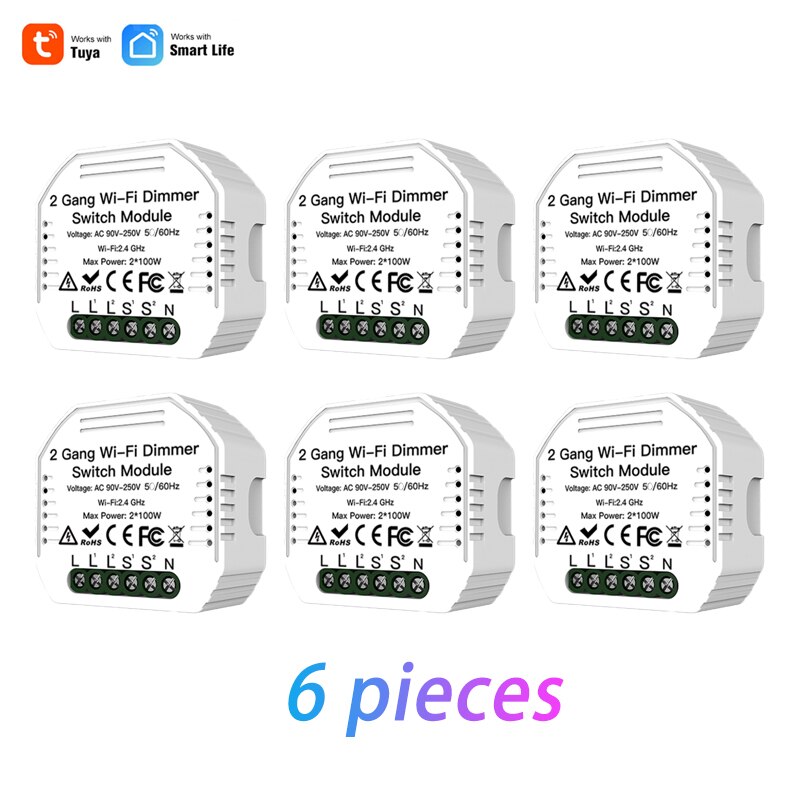 2 Gang 2 Way Tuya Smart Life WiFi Smart Light Dimmer Switch Module Remote Control Works With Alexa Google Home Smart Home