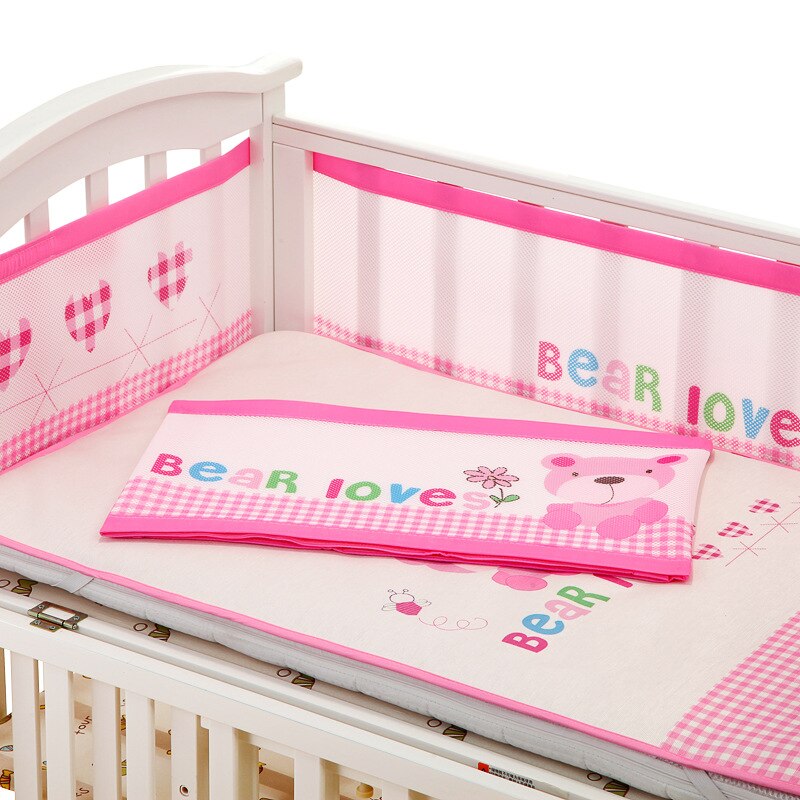 Ademend Mesh Bumper Crib Liner Baby Beddengoed Wasbare Roze, Bruin, Blauw