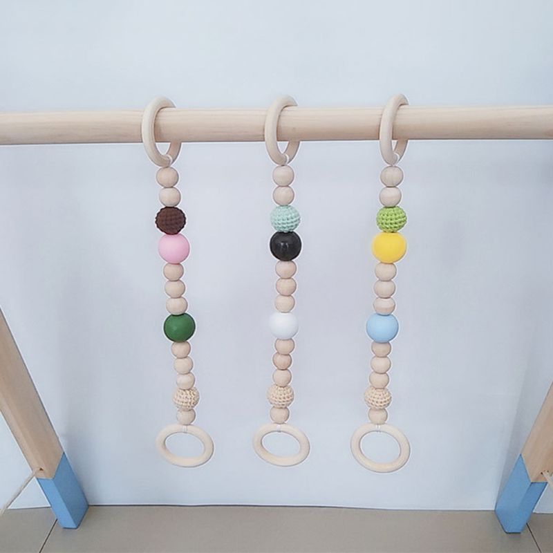 1Set Nordic Cartoon Baby Wooden Gym Fitness Frame Rack Hanging Pendant Beaded Toys Kit Toddler Infant Room Decor