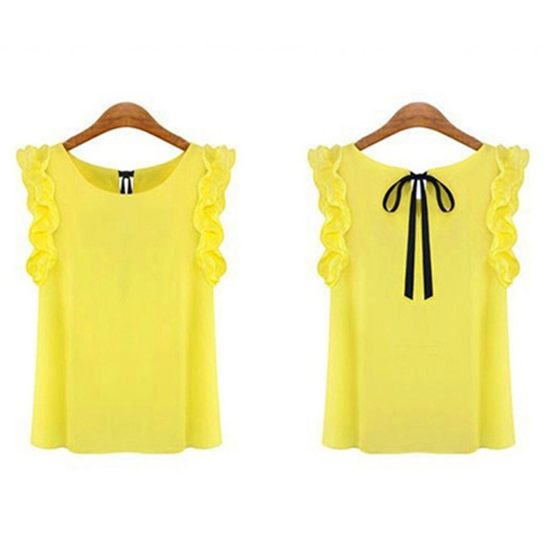 Zomer Sexy Chiffon Shirt Vrouwen Elegante Mode Strikje Blouse Casual O-hals Vlinder Mouwloze Witte Vrouwen Blouse