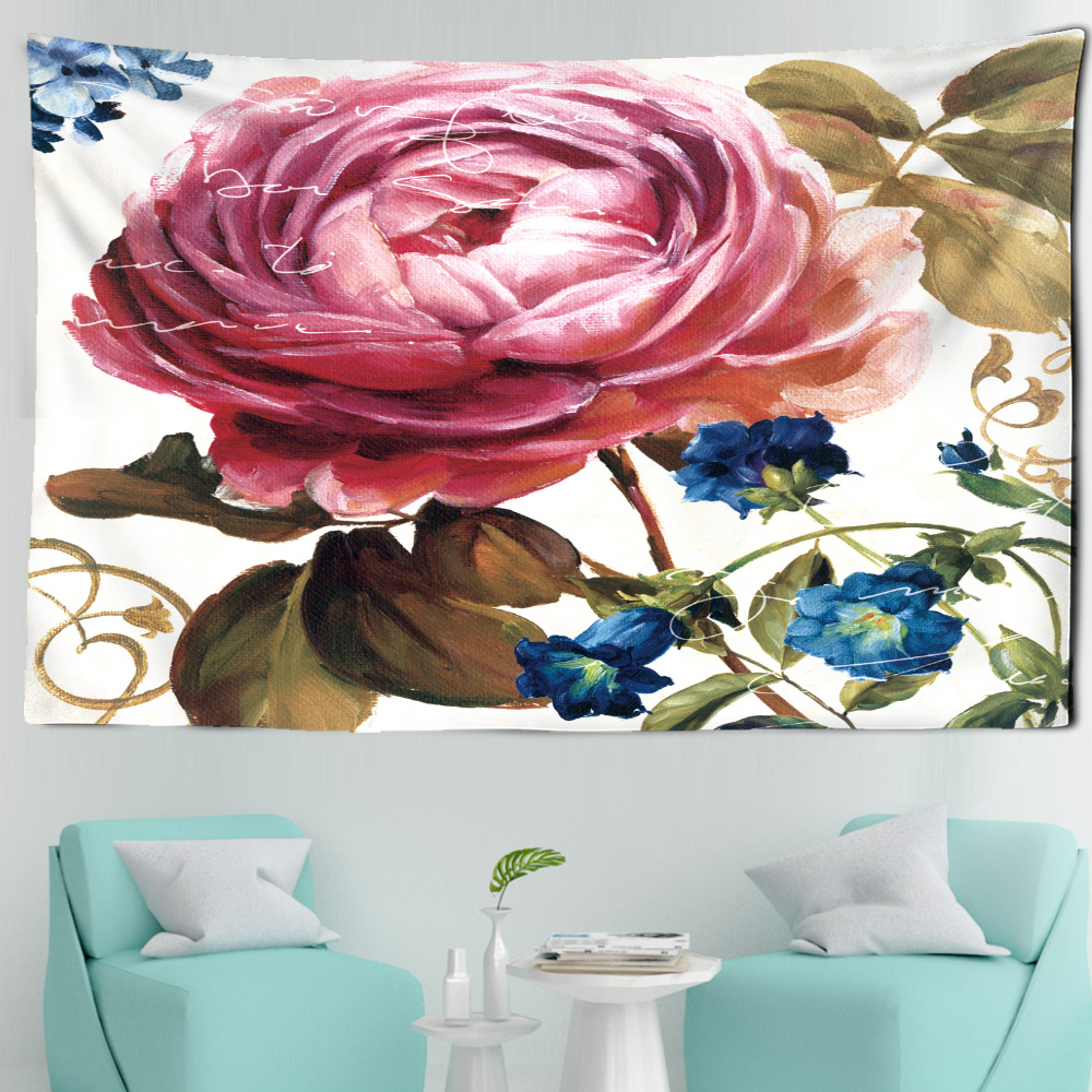 Pink Blue Rose Tapestry Wall Hanging Aesthetic Romantic Illustrations Bohemian Style Mandala Kawaii Room Home Macrame Wall Decor