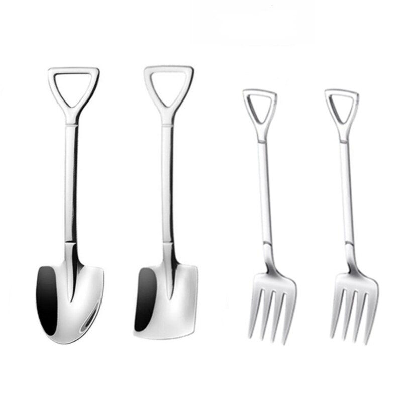 4PCS Coffee Spoon Ice Cream Scoop Stainless Steel Retro Iron Shovel Spoon Cutlery Set Spoon tea-spoon Tableware: 4Pcs Silver