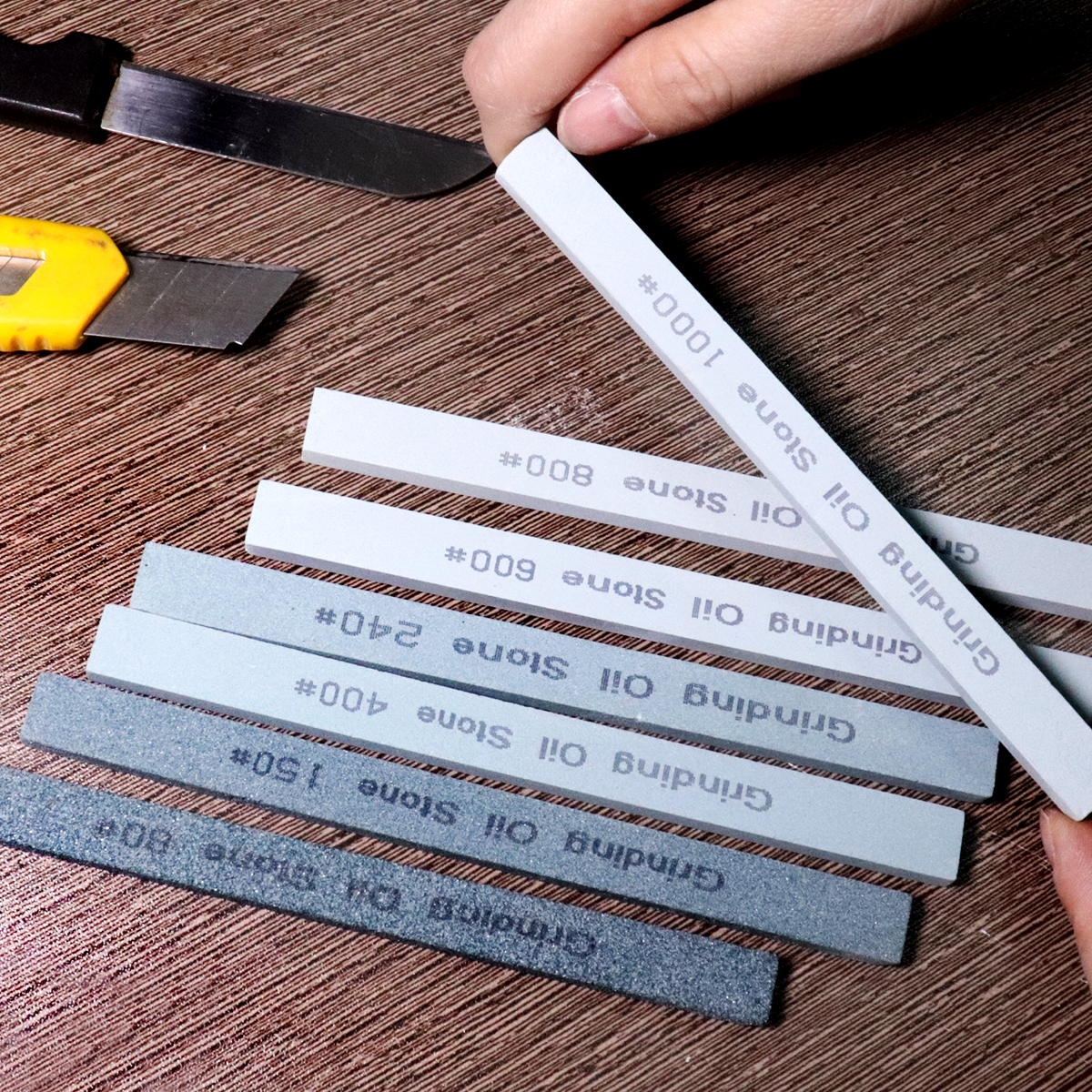 7 stks Slijpsteen Set Mes Slijpsteen Groen Siliciumcarbide Olie Steen Honing Steen 80 # 150 # 240 # 400 # 600 # 800 # 1000 #