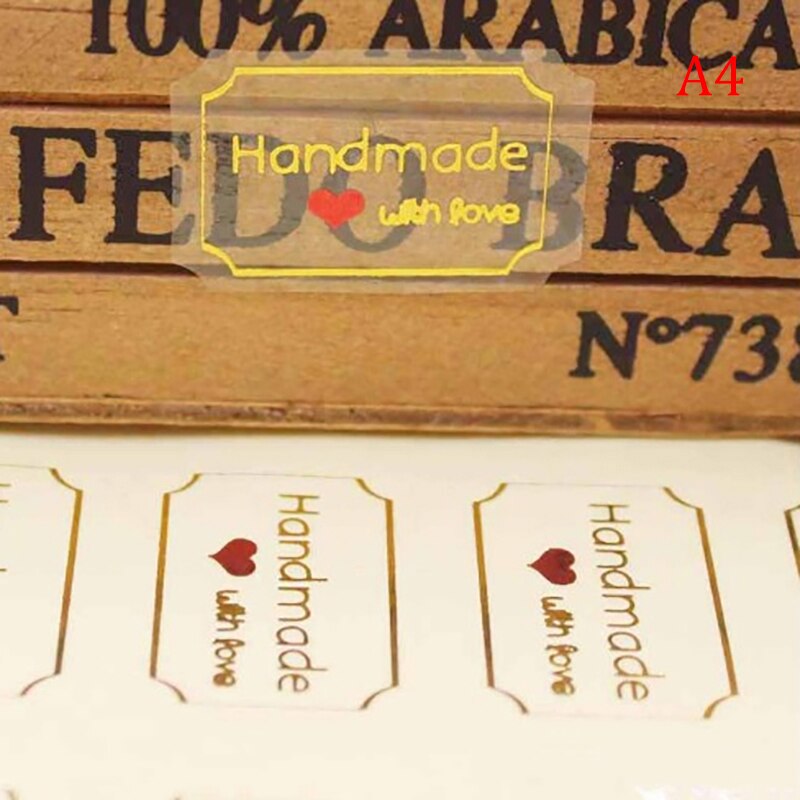 5 vellen = 100 stuks/partij bedankt, handgemaakt met liefde, verklaring brief polygoon kraftpapier zelfklevende stickers verpakkingsetiket: A4