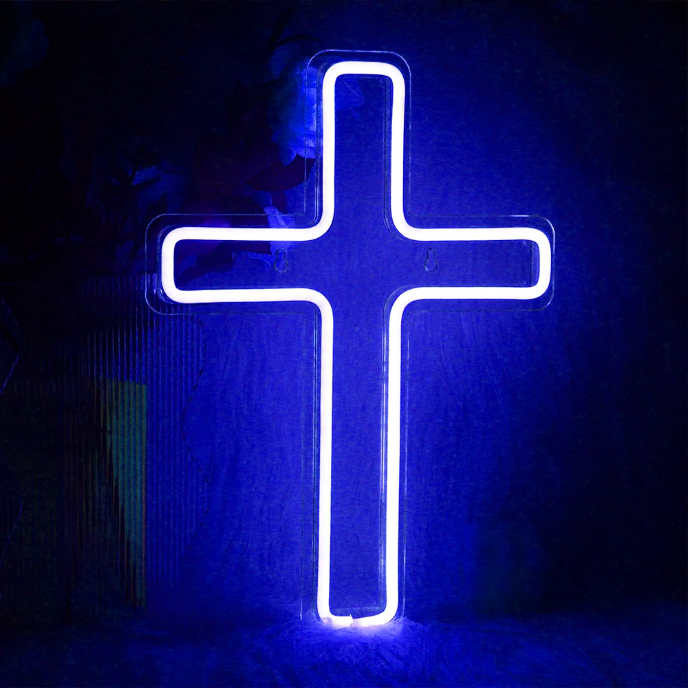 Wanxing-señal de neón LED en forma de cruz, USB con interruptor, lámpara colgante de arte de pared para vacaciones, Bar, boda, , Club, decoración de la habitación del hogar: Color blanco cálido