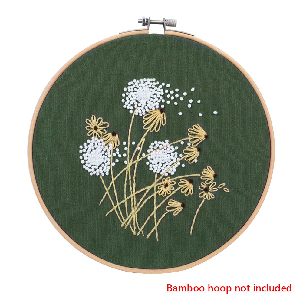 Embroidery Kit Beginner DIY Stampe Starter Plants Pattern Cloth Color Threads Tools Craft Round Cross Stitch Sewing Craft Kit: 08