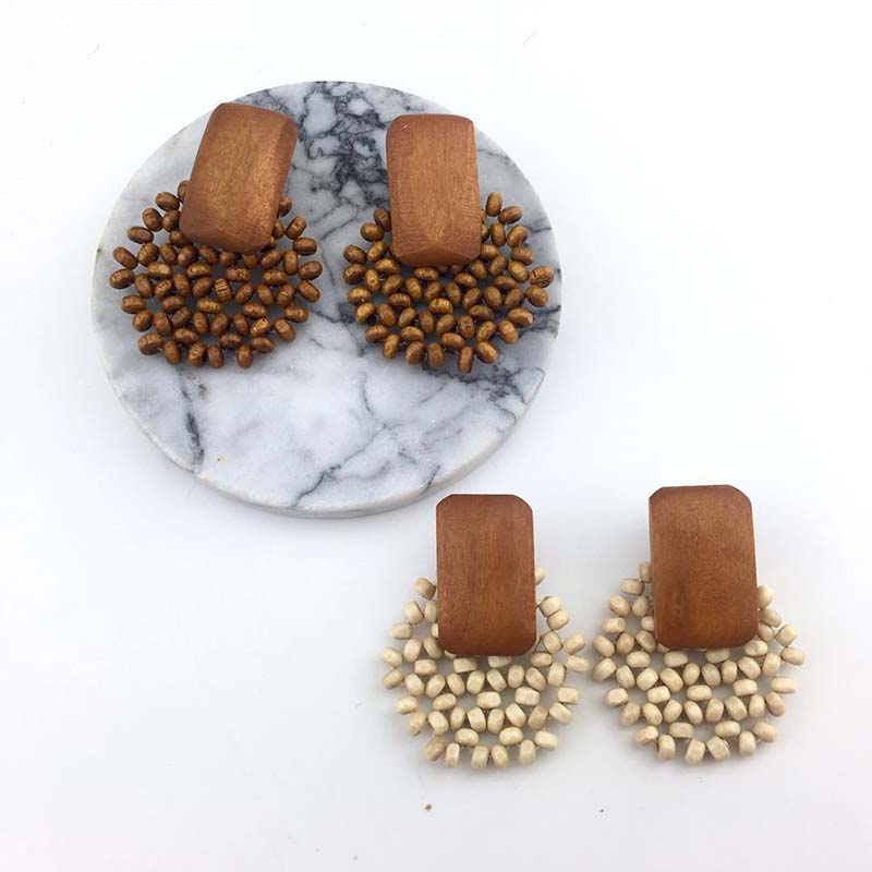 Boucles d&#39;oreilles pendantes en bois, bambou et rotin, faites à la main, bijoux tendance pour la plage, de Boutique